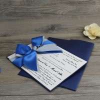 Dark Blue Wedding Invitation Card with Ribbon Bow Business Invitation Printing Customized 